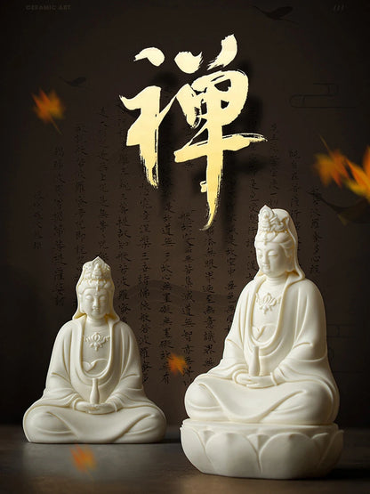 Ceramic Nanhai Guanyin Bodhisattva Buddha Statue  White Porcelain Lotus Guanyin High-end home lucky decorative statue