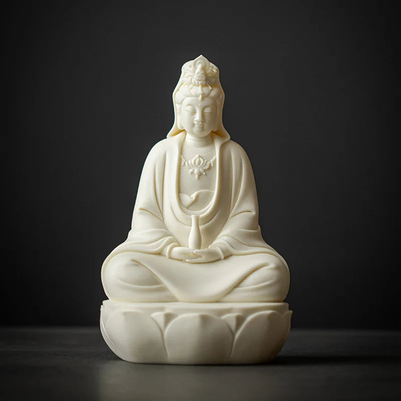 Ceramic Nanhai Guanyin Bodhisattva Buddha Statue  White Porcelain Lotus Guanyin High-end home lucky decorative statue
