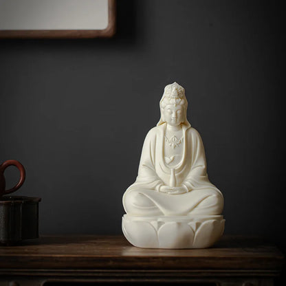 Ceramic Nanhai Guanyin Bodhisattva Buddha Statue  White Porcelain Lotus Guanyin High-end home lucky decorative statue