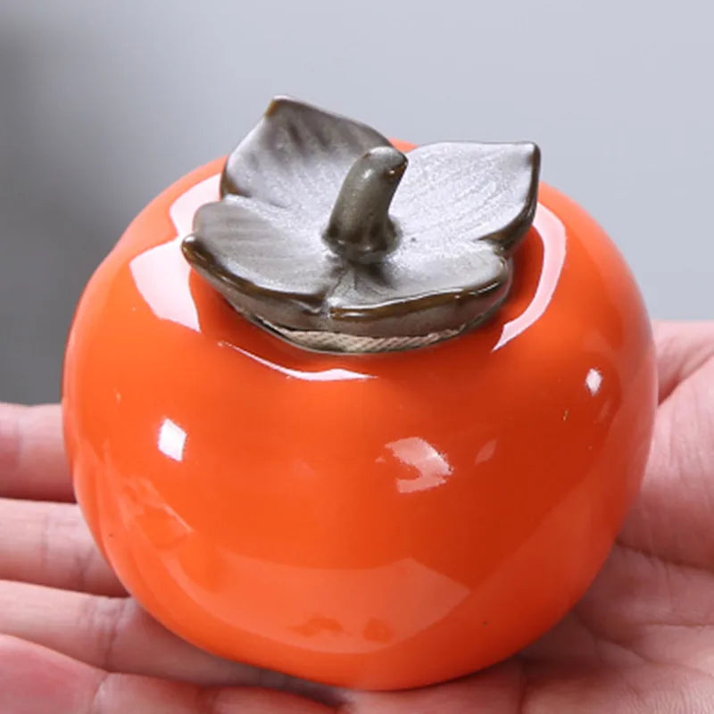 Ceramic Persimmon Tea Caddy, Portable Tea Storage Tank, Kitchen Decoration Accessories, Persimmon Canister Container for Puer