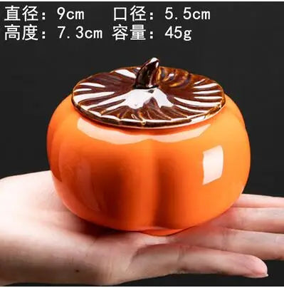 Ceramic Persimmon Tea Caddy, Portable Tea Storage Tank, Kitchen Decoration Accessories, Persimmon Canister Container for Puer
