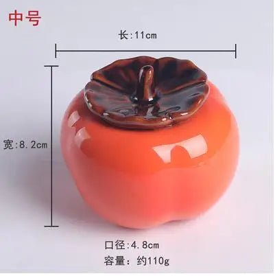 Ceramic Persimmon Tea Caddy, Portable Tea Storage Tank, Kitchen Decoration Accessories, Persimmon Canister Container for Puer
