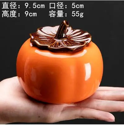 Ceramic Persimmon Tea Caddy, Portable Tea Storage Tank, Kitchen Decoration Accessories, Persimmon Canister Container for Puer