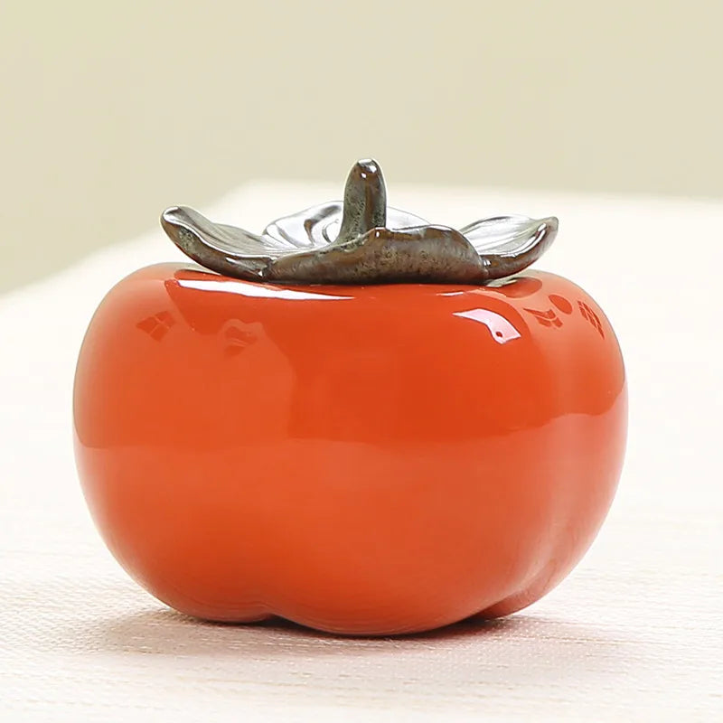 Ceramic Persimmon Tea Caddy, Portable Tea Storage Tank, Kitchen Decoration Accessories, Persimmon Canister Container for Puer