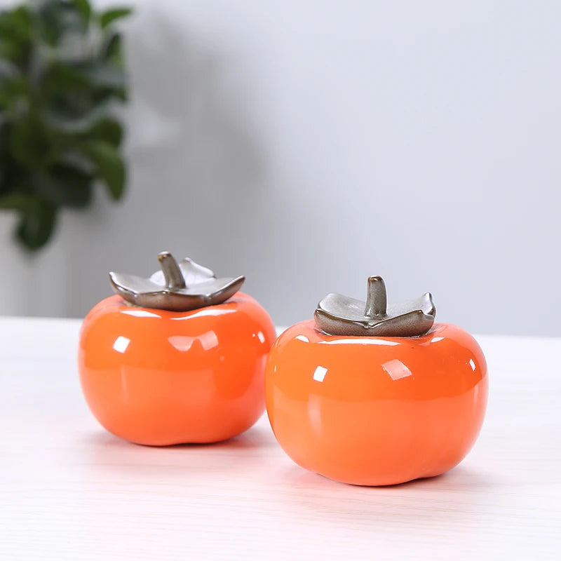 Ceramic Persimmon Tea Caddy, Portable Tea Storage Tank, Kitchen Decoration Accessories, Persimmon Canister Container for Puer
