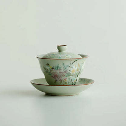 Ceramic Pigmented Gaiwan Teaware Set Chinese Sancai Tea Bowl Cups Porcelain Tea Cups Handmade Tea Tureen Tea Set