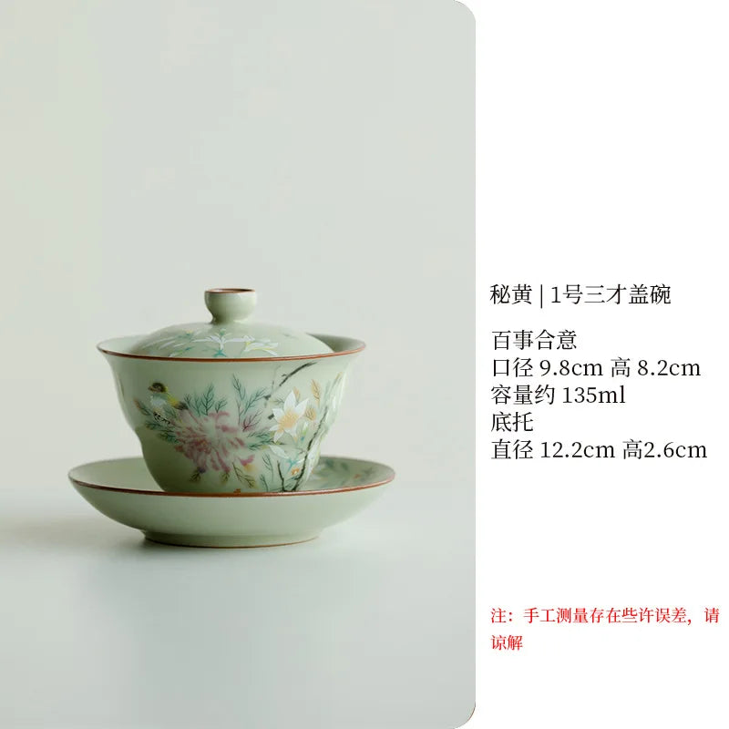 Ceramic Pigmented Gaiwan Teaware Set Chinese Sancai Tea Bowl Cups Porcelain Tea Cups Handmade Tea Tureen Tea Set