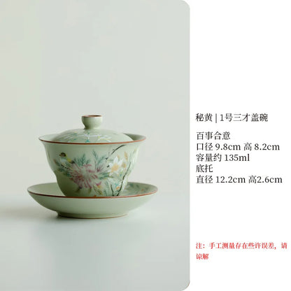 Ceramic Pigmented Gaiwan Teaware Set Chinese Sancai Tea Bowl Cups Porcelain Tea Cups Handmade Tea Tureen Tea Set