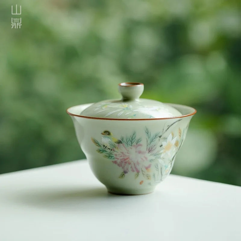 Ceramic Pigmented Gaiwan Teaware Set Chinese Sancai Tea Bowl Cups Porcelain Tea Cups Handmade Tea Tureen Tea Set