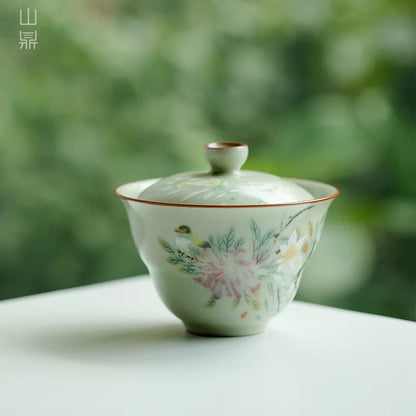 Ceramic Pigmented Gaiwan Teaware Set Chinese Sancai Tea Bowl Cups Porcelain Tea Cups Handmade Tea Tureen Tea Set