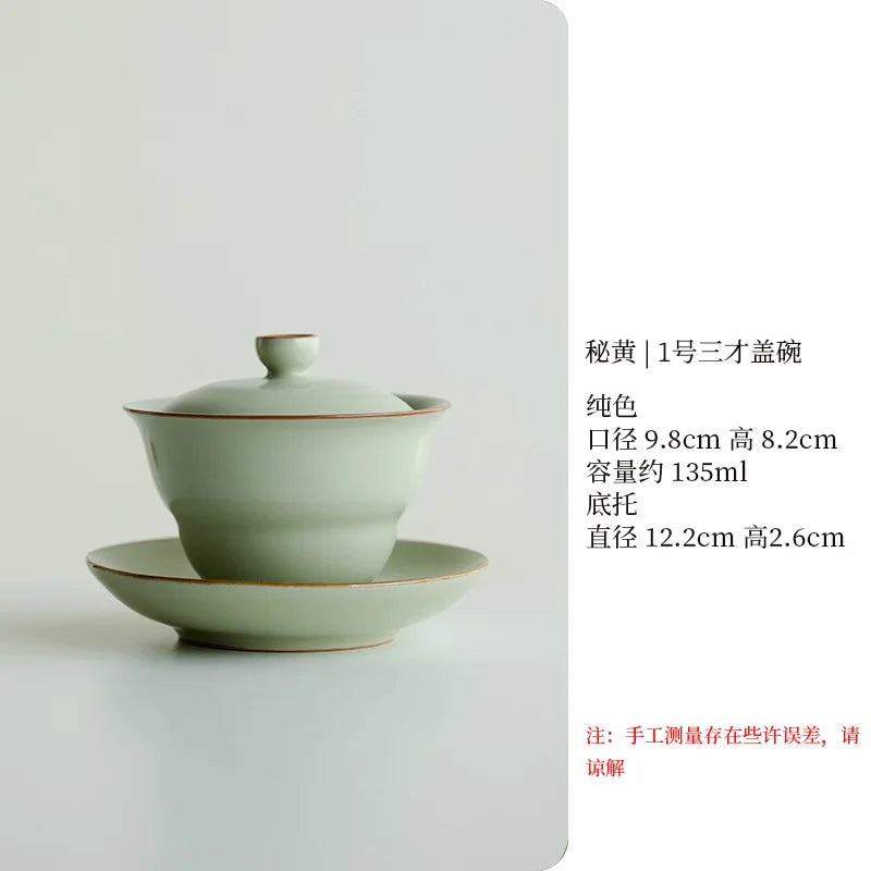 Ceramic Pigmented Gaiwan Teaware Set Chinese Sancai Tea Bowl Cups Porcelain Tea Cups Handmade Tea Tureen Tea Set