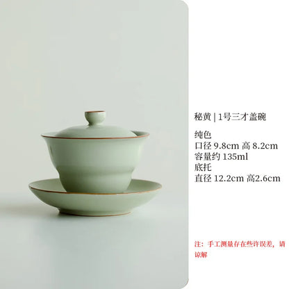 Ceramic Pigmented Gaiwan Teaware Set Chinese Sancai Tea Bowl Cups Porcelain Tea Cups Handmade Tea Tureen Tea Set