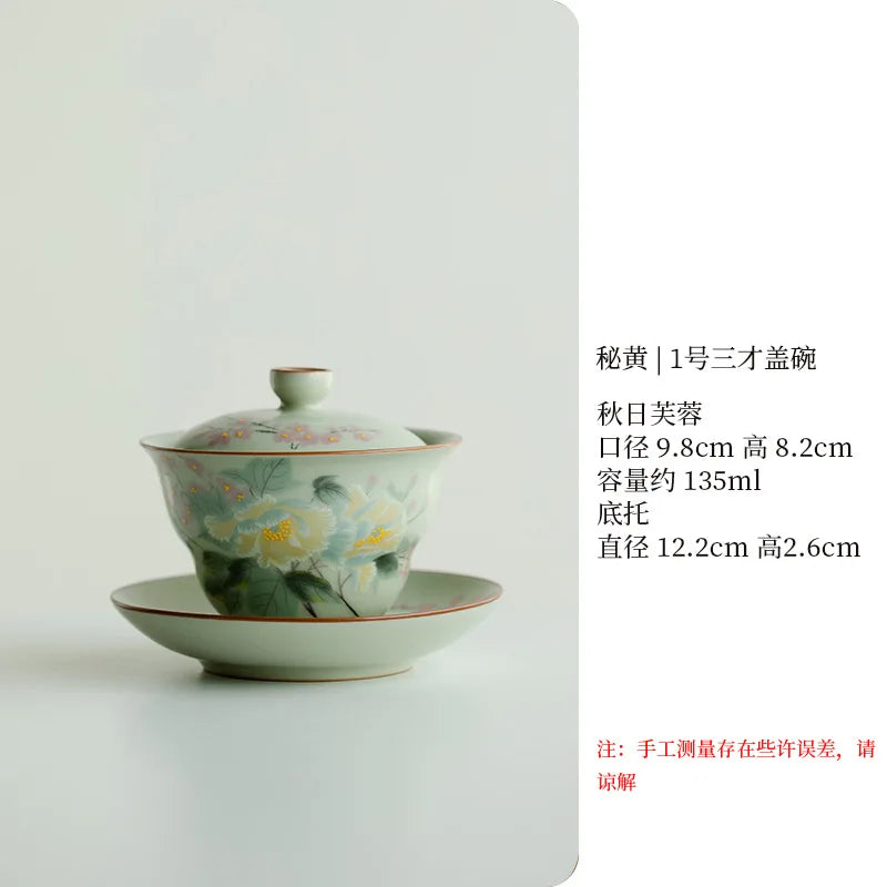 Ceramic Pigmented Gaiwan Teaware Set Chinese Sancai Tea Bowl Cups Porcelain Tea Cups Handmade Tea Tureen Tea Set