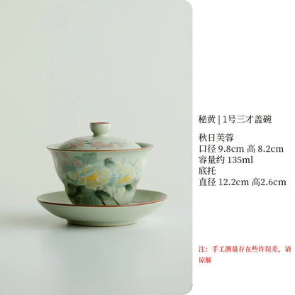 Ceramic Pigmented Gaiwan Teaware Set Chinese Sancai Tea Bowl Cups Porcelain Tea Cups Handmade Tea Tureen Tea Set