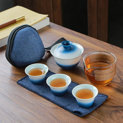 Ceramic Porcelain Kung Fu Tea Set Teaware Outdoor Travel Tea Set Tea Bag Anti-scalding One Pot Four Cups Teapot Tea Ceremony