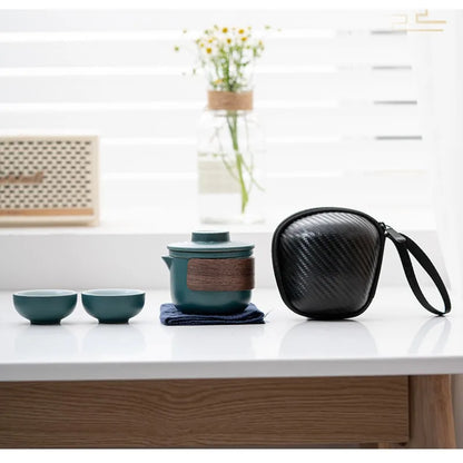 Ceramic Porcelain Kung Fu Tea Set Teaware Tea Pot and Cup Set Travel Portable One Pot and Two Cups Travel Tea Set Teapot Teacup