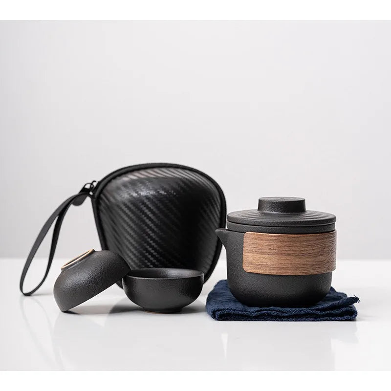 Ceramic Porcelain Kung Fu Tea Set Teaware Tea Pot and Cup Set Travel Portable One Pot and Two Cups Travel Tea Set Teapot Teacup