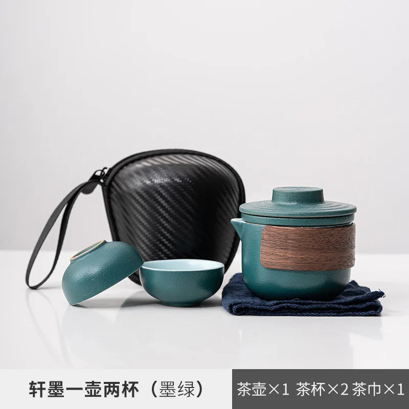 Ceramic Porcelain Kung Fu Tea Set Teaware Tea Pot and Cup Set Travel Portable One Pot and Two Cups Travel Tea Set Teapot Teacup