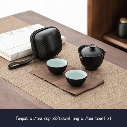 Ceramic Porcelain Kung Fu Teaset Teaware Outdoor Travel Tea Set Gaiwan Anti-scalding 1 Pot 2 Cups Teapot Infuser Tea Ceremony