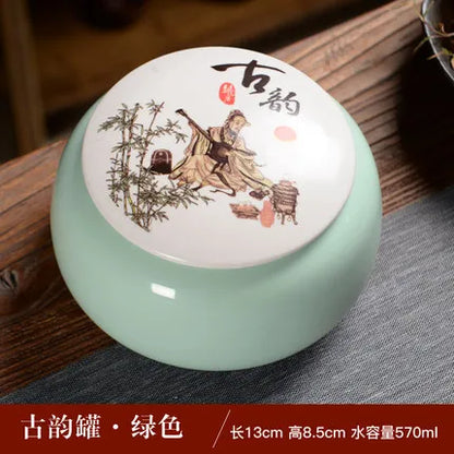 Ceramic Porcelain Tea Caddy, Chinese Style Storage Box, Portable Sealed Tea Cans, Canister for Spices Organizer, Tea Jars