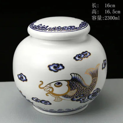 Ceramic Porcelain Tea Caddy, Chinese Style Storage Box, Portable Sealed Tea Cans, Canister for Spices Organizer, Tea Jars