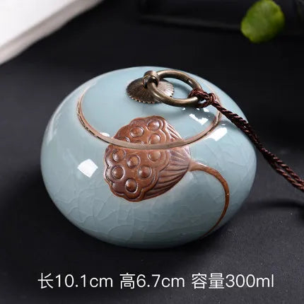 Ceramic Porcelain Tea Caddy, Chinese Style Storage Box, Portable Sealed Tea Cans, Canister for Spices Organizer, Tea Jars