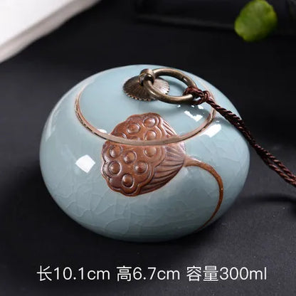 Ceramic Porcelain Tea Caddy, Chinese Style Storage Box, Portable Sealed Tea Cans, Canister for Spices Organizer, Tea Jars