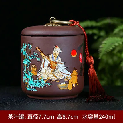 Ceramic Porcelain Tea Caddy, Chinese Style Storage Box, Portable Sealed Tea Cans, Canister for Spices Organizer, Tea Jars
