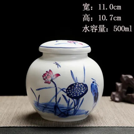 Ceramic Porcelain Tea Caddy, Chinese Style Storage Box, Portable Sealed Tea Cans, Canister for Spices Organizer, Tea Jars