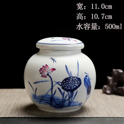 Ceramic Porcelain Tea Caddy, Chinese Style Storage Box, Portable Sealed Tea Cans, Canister for Spices Organizer, Tea Jars