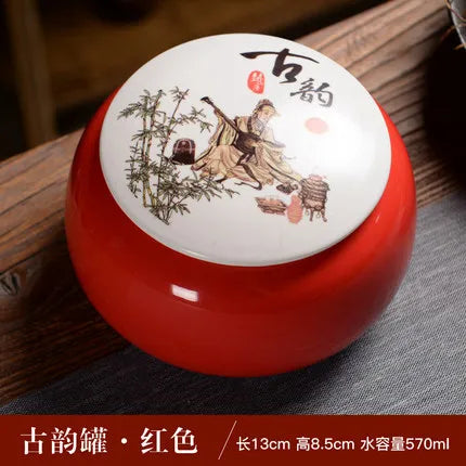 Ceramic Porcelain Tea Caddy, Chinese Style Storage Box, Portable Sealed Tea Cans, Canister for Spices Organizer, Tea Jars