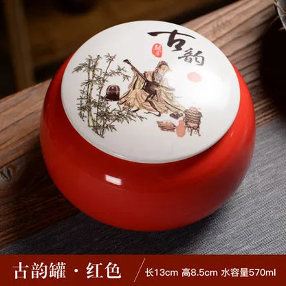 Ceramic Porcelain Tea Caddy, Chinese Style Storage Box, Portable Sealed Tea Cans, Canister for Spices Organizer, Tea Jars