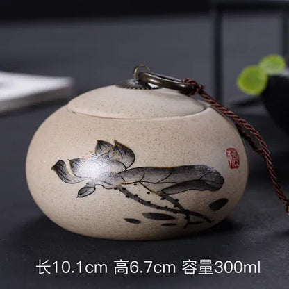Ceramic Porcelain Tea Caddy, Chinese Style Storage Box, Portable Sealed Tea Cans, Canister for Spices Organizer, Tea Jars
