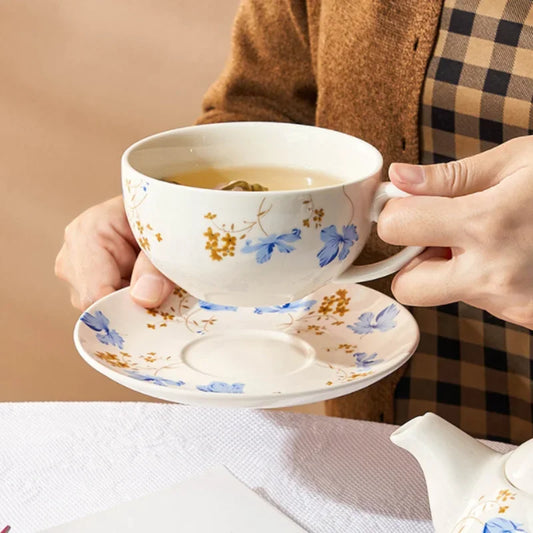 Ceramic Portable Creative Flower Tea Set European Style One Teapot One Cup and Saucer Set Simple Household Office Tea Set