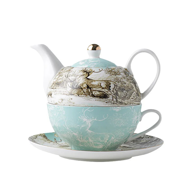 Ceramic Portable Creative Tea Set  European Style One Teapot and One Cup Set Simple Household Flower Tea Cup Set Office Tea Set