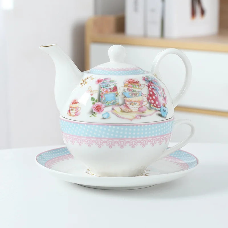 Ceramic Portable Creative Tea Set  European Style One Teapot and One Cup Set Simple Household Flower Tea Cup Set Office Tea Set
