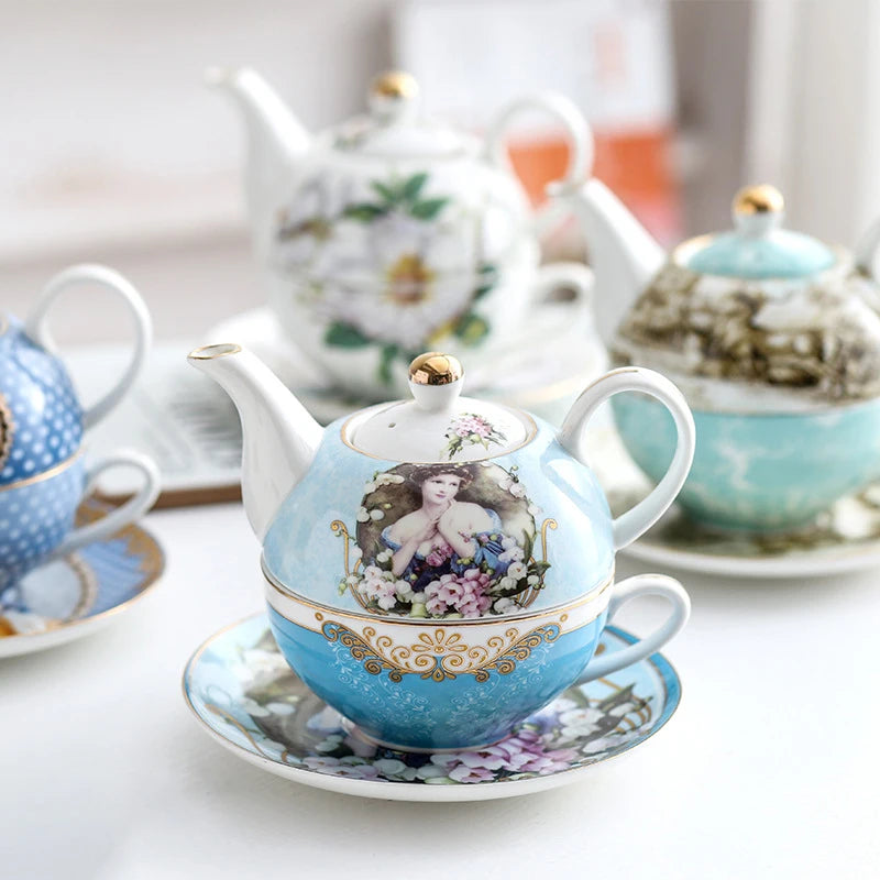 Ceramic Portable Creative Tea Set  European Style One Teapot and One Cup Set Simple Household Flower Tea Cup Set Office Tea Set