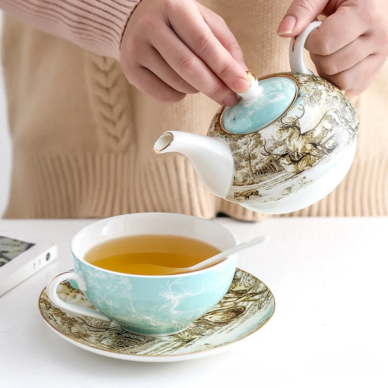 Ceramic Portable Creative Tea Set  European Style One Teapot and One Cup Set Simple Household Flower Tea Cup Set Office Tea Set