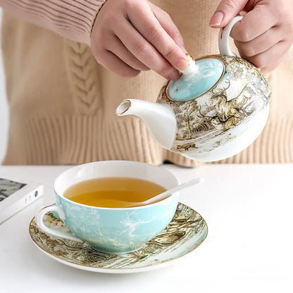 Ceramic Portable Creative Tea Set  European Style One Teapot and One Cup Set Simple Household Flower Tea Cup Set Office Tea Set