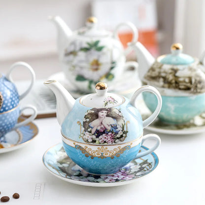 Ceramic Portable Creative Tea Set  European Style One Teapot and One Cup Set Simple Household Flower Tea Cup Set Office Tea Set