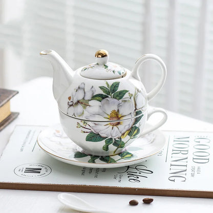 Ceramic Portable Creative Tea Set  European Style One Teapot and One Cup Set Simple Household Flower Tea Cup Set Office Tea Set