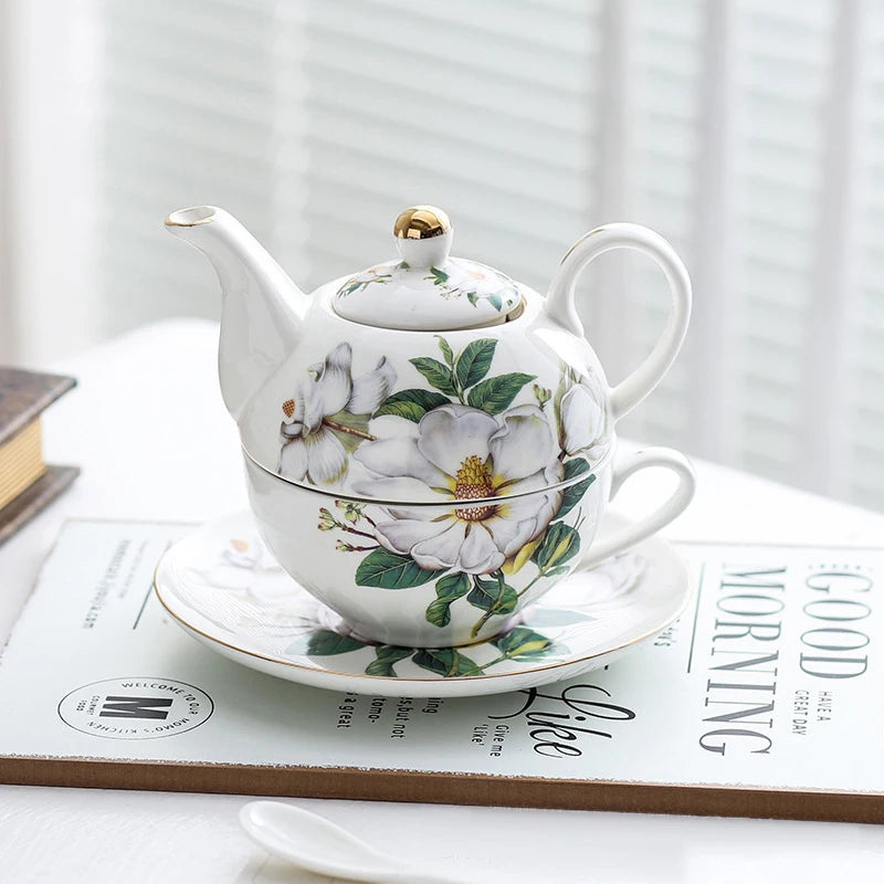 Ceramic Portable Creative Tea Set  European Style One Teapot and One Cup Set Simple Household Flower Tea Cup Set Office Tea Set
