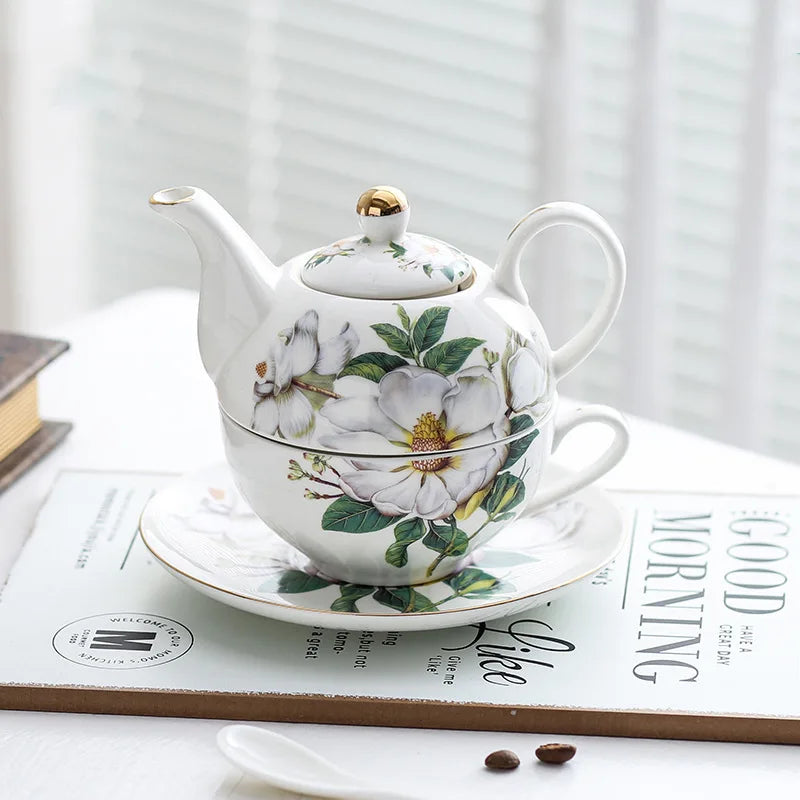 Ceramic Portable Creative Tea Set  European Style One Teapot and One Cup Set Simple Household Flower Tea Cup Set Office Tea Set
