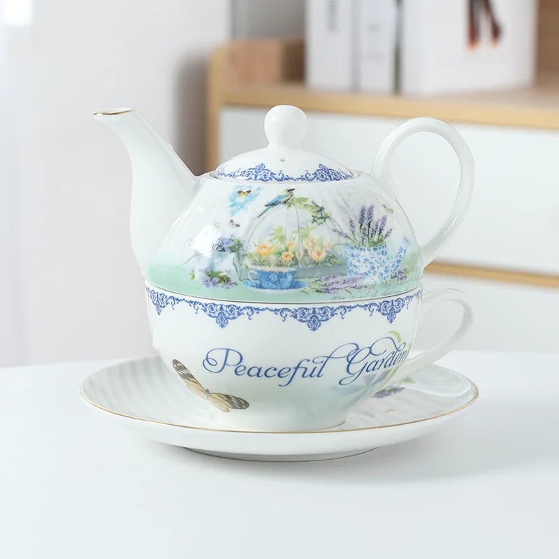 Ceramic Portable Creative Tea Set  European Style One Teapot and One Cup Set Simple Household Flower Tea Cup Set Office Tea Set
