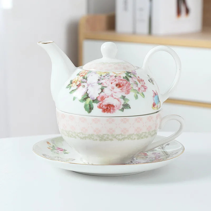 Ceramic Portable Creative Tea Set  European Style One Teapot and One Cup Set Simple Household Flower Tea Cup Set Office Tea Set