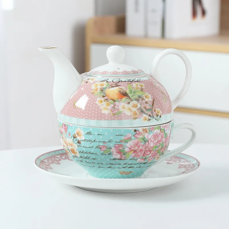 Ceramic Portable Creative Tea Set  European Style One Teapot and One Cup Set Simple Household Flower Tea Cup Set Office Tea Set