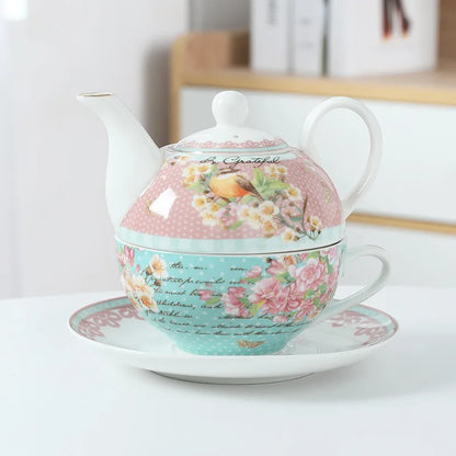 Ceramic Portable Creative Tea Set  European Style One Teapot and One Cup Set Simple Household Flower Tea Cup Set Office Tea Set
