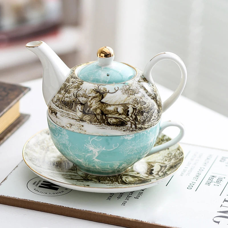 Ceramic Portable Creative Tea Set  European Style One Teapot and One Cup Set Simple Household Flower Tea Cup Set Office Tea Set