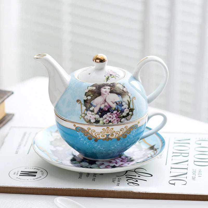 Ceramic Portable Creative Tea Set  European Style One Teapot and One Cup Set Simple Household Flower Tea Cup Set Office Tea Set