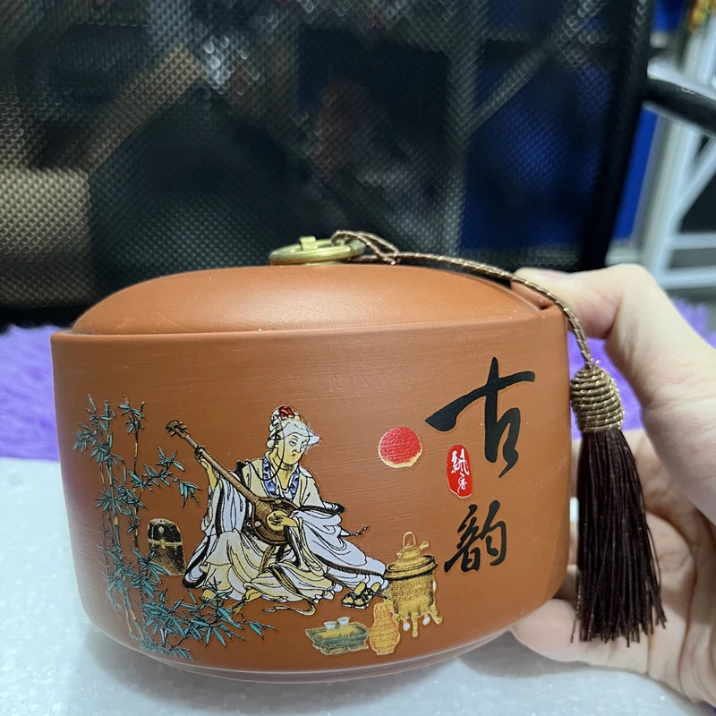 Ceramic Portable Travel Tea Caddy, Retro Household Storage Pot, Moisture-Proof, Mini Tea Caddy, Universal